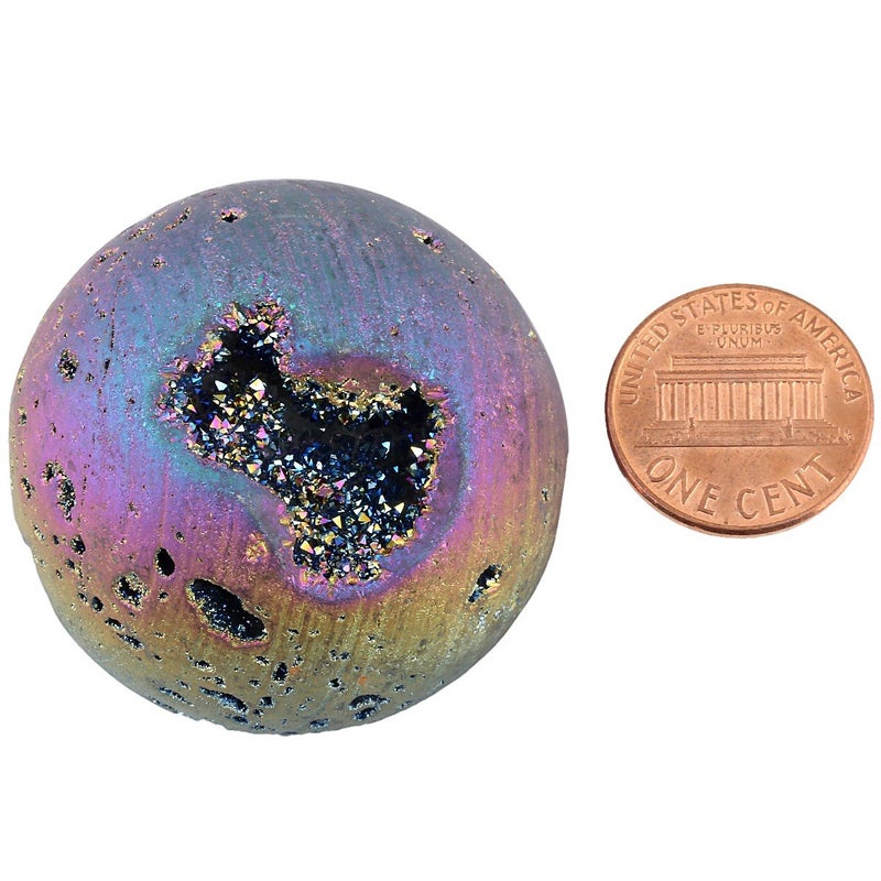 SUNYIK Rainbow Titanium Coated Druzy Geode Sphere Ball,Crystal Quartz Agate Ball,Healing Sculpture Figurine for Easter Day - Image 4
